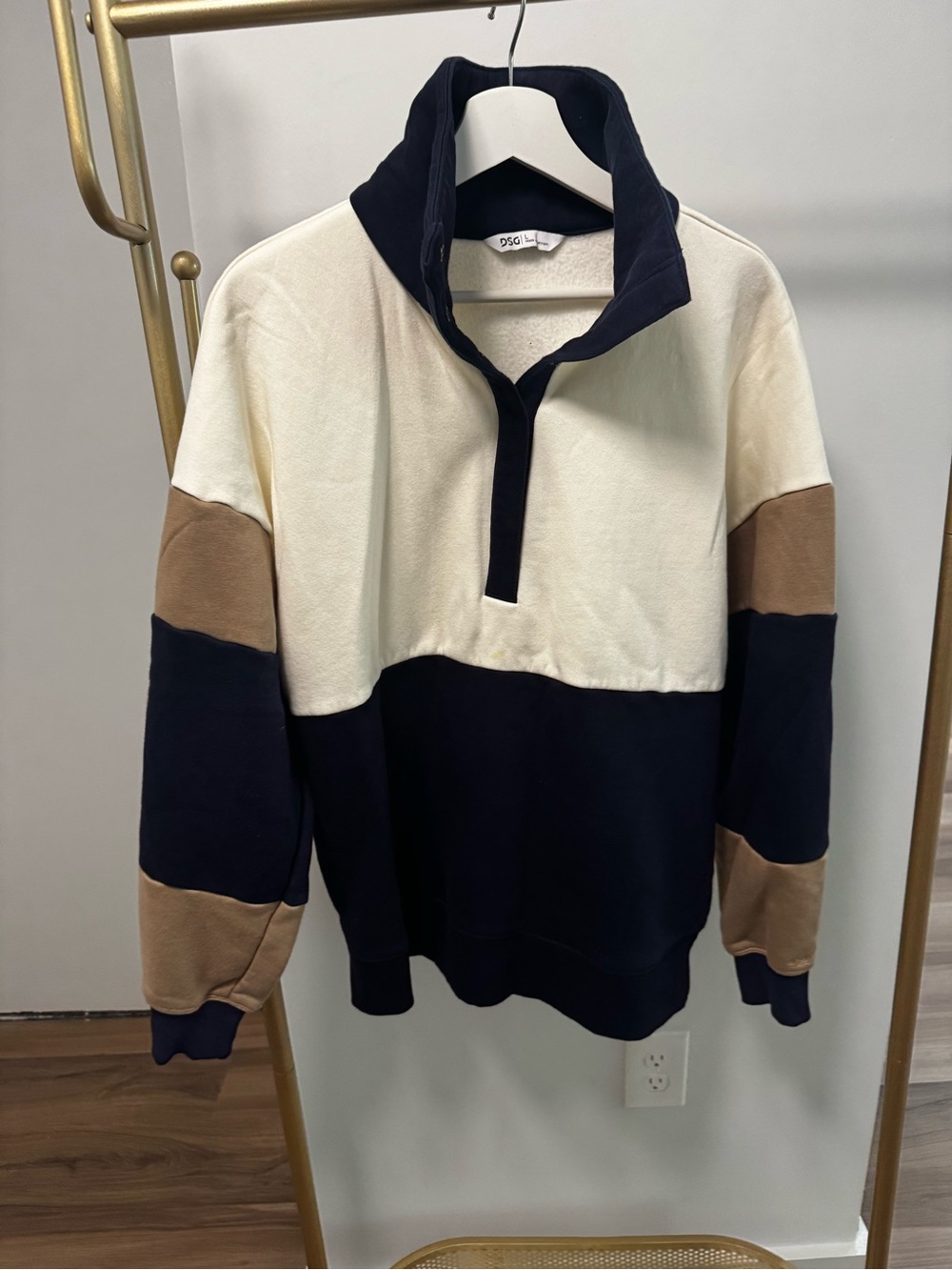 DSG Colorblock Quarter-Zip Sweater in Navy, Cream & Tan
